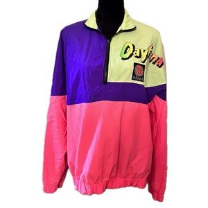 DYLAN Vintage 80s 90s Neon 1/4 Zip Daytona Nylon Pullover USA Sz Large